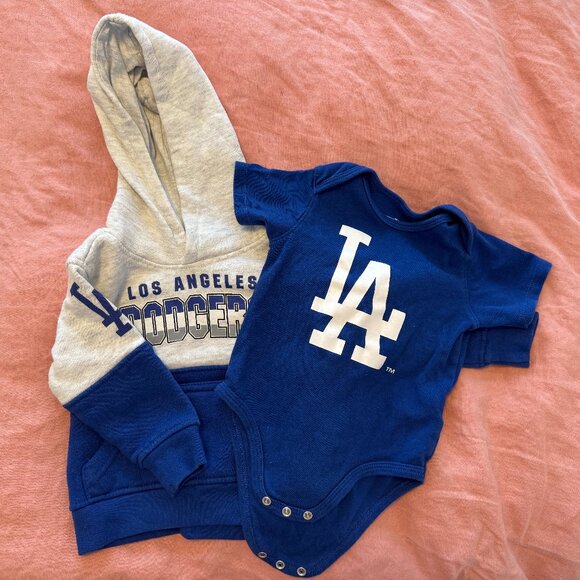 ⚾️ LA Dodgers Baby Bodysuit & Hoodie Set (12M, MLB Genuine Merchandise) - Picture 1 of 6